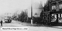 Black and white picture of Walsall Wood high street, circa 1910