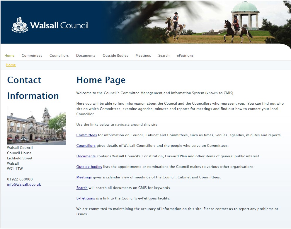 Committee information website screenshot