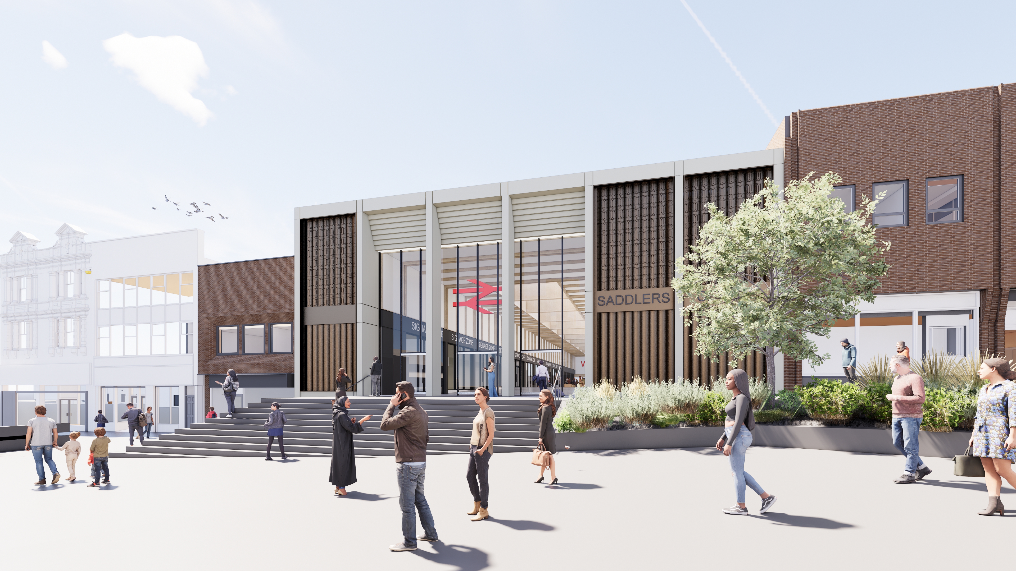 The front of a new shopping centre