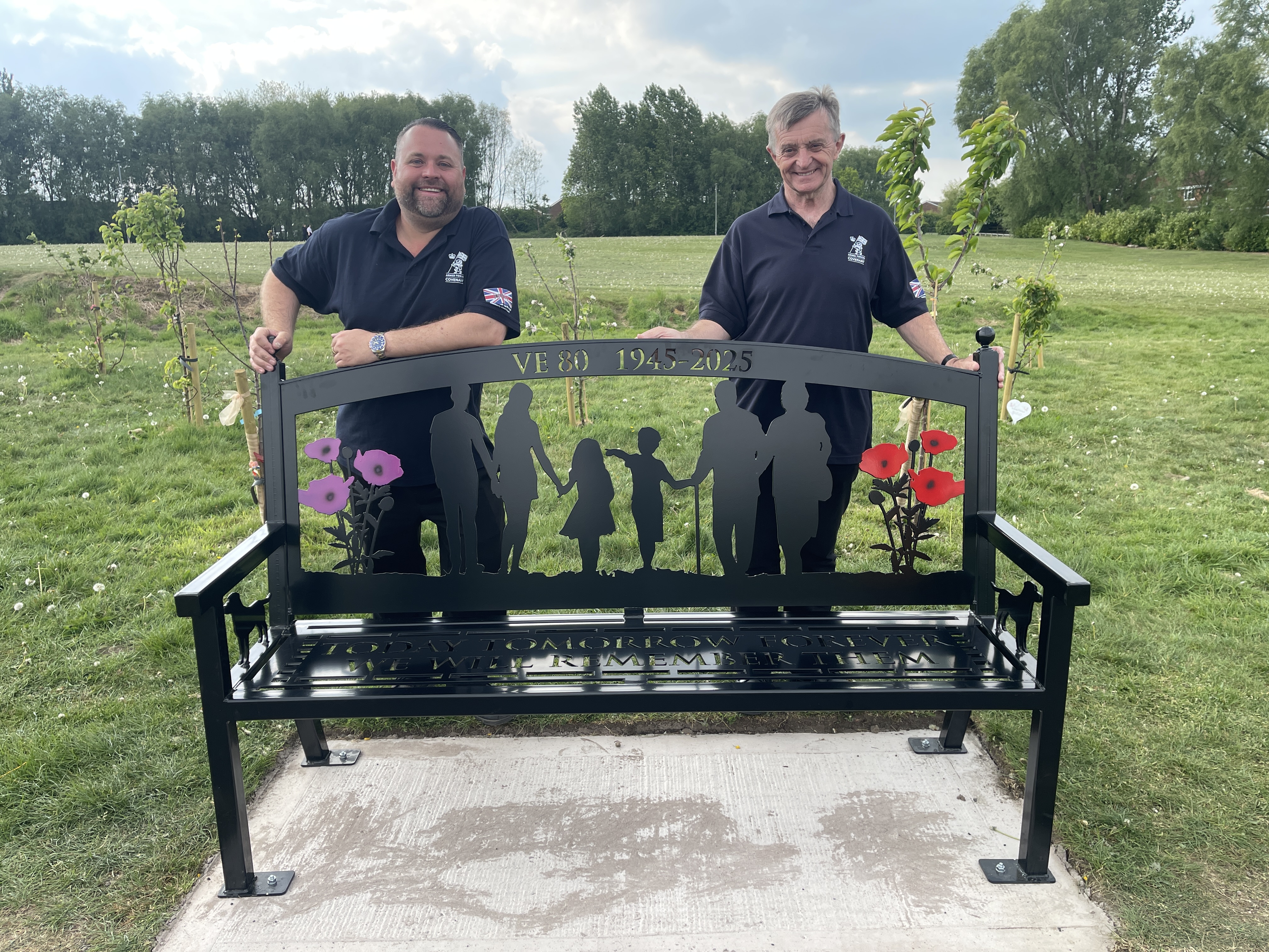 Gary and John standing behind the VE bench at Coppice Farm