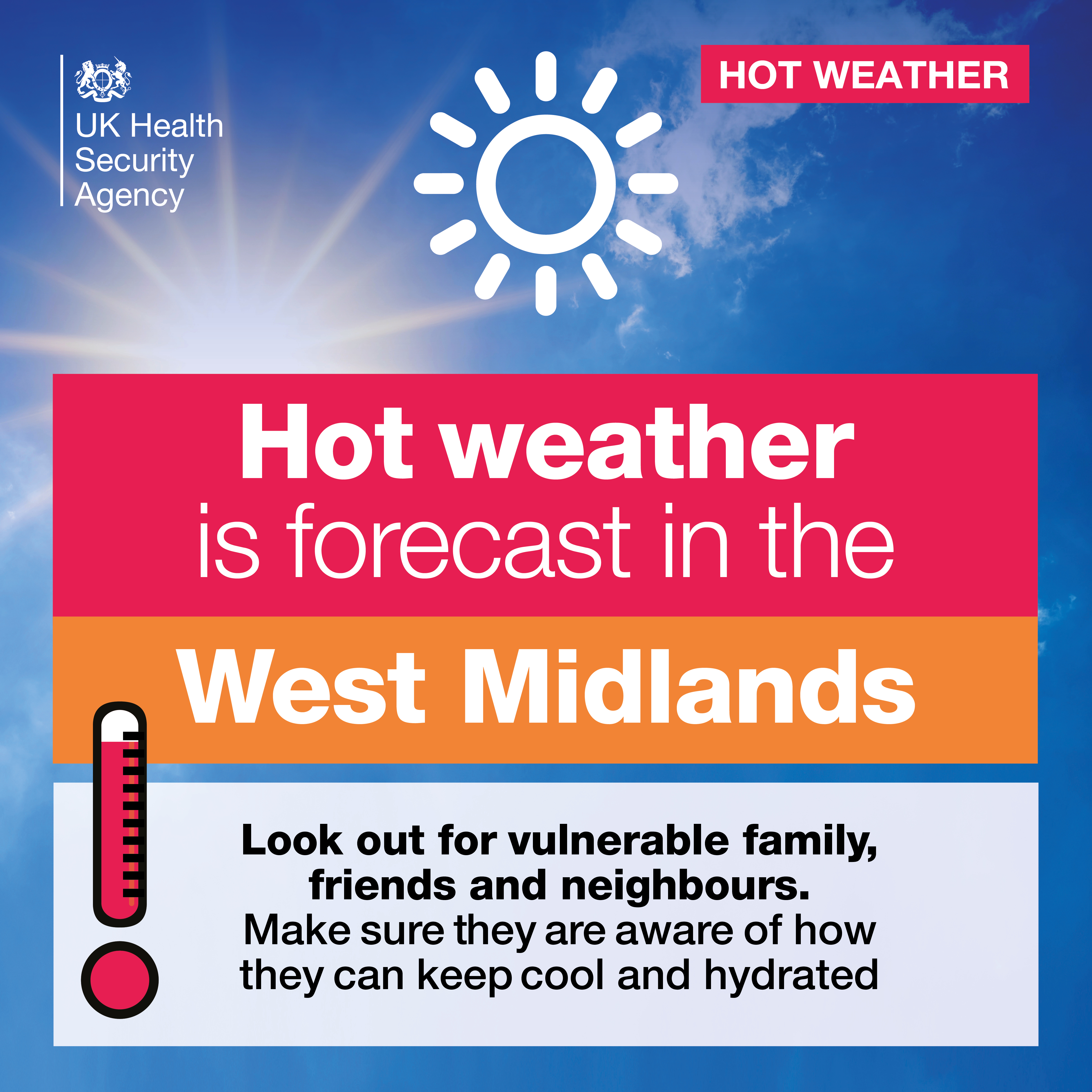 Image reads hot weather is forecast in the West Midlands.
