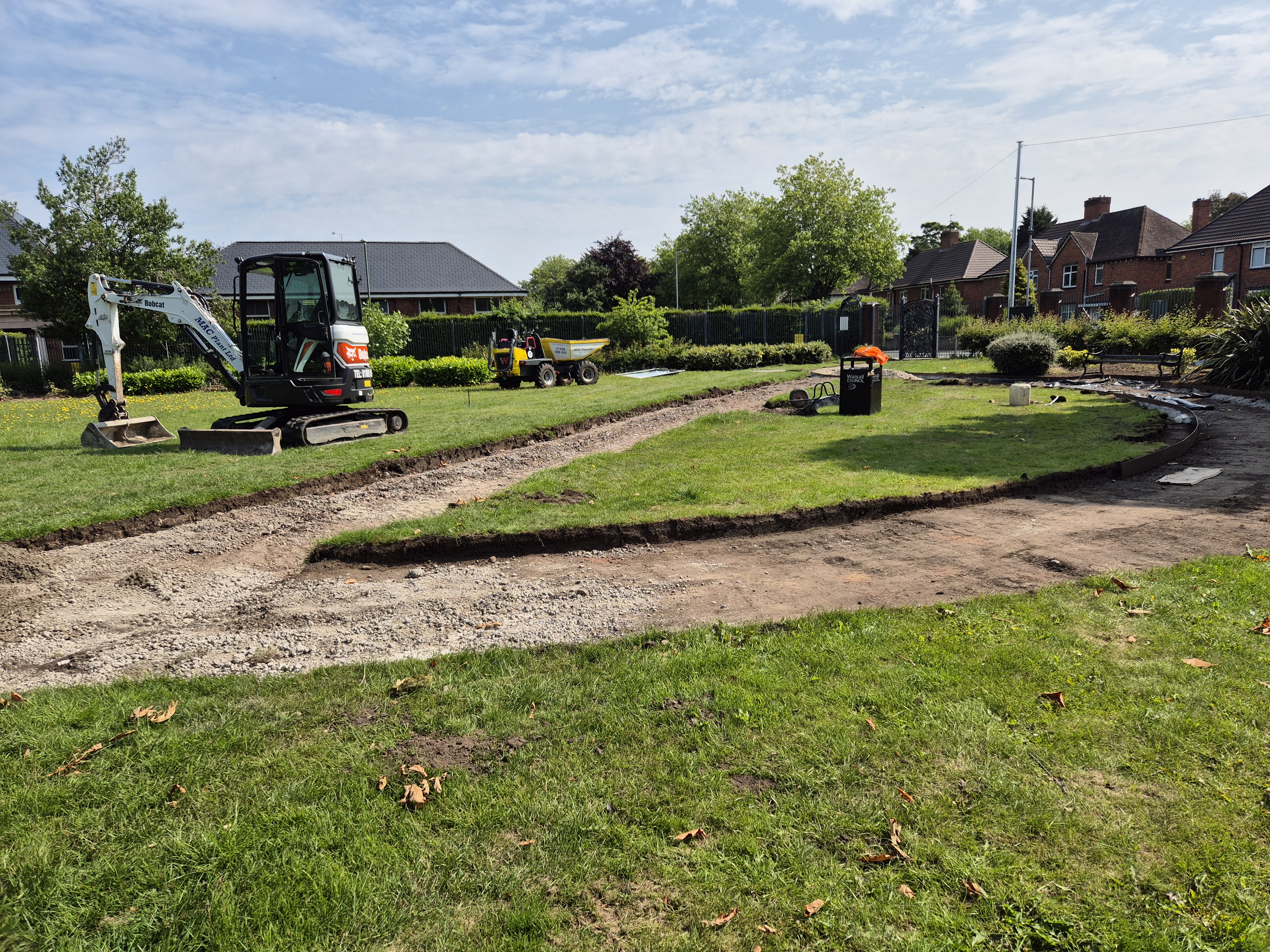 Leamore park with a new pathway dug ready to be surfaced