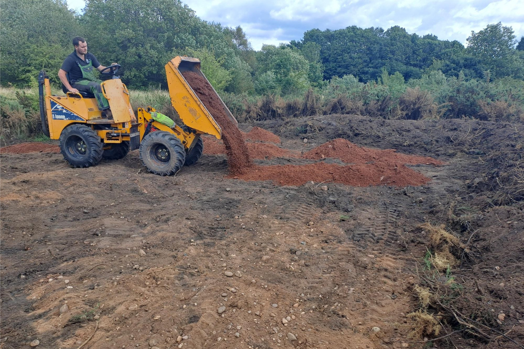 Digger tipping sand to making bee beaches