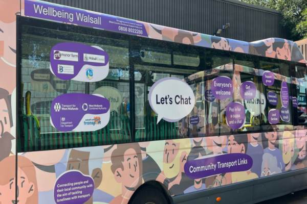 Image depicts the Let's Chat Wellbeing Walsall bus