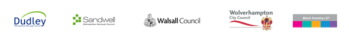 Logos of Dudley, Sandwell, Walsall, Wolverhampton City Councils and BCJC