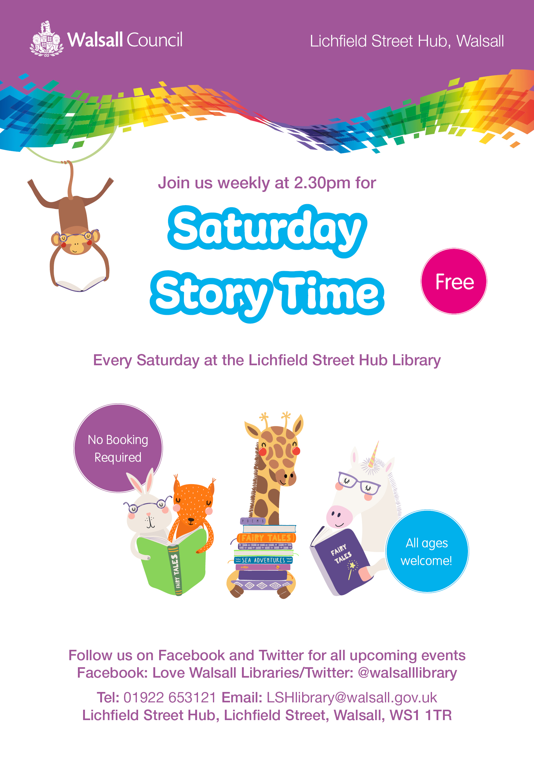 Flyer for the Saturday storytime group
