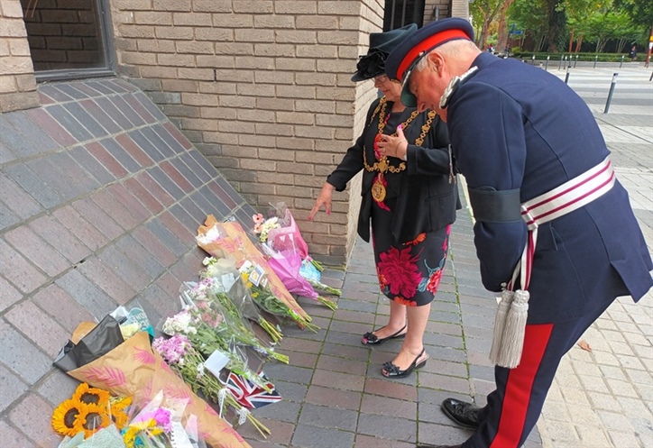 Mayor of Walsall with floral tributes