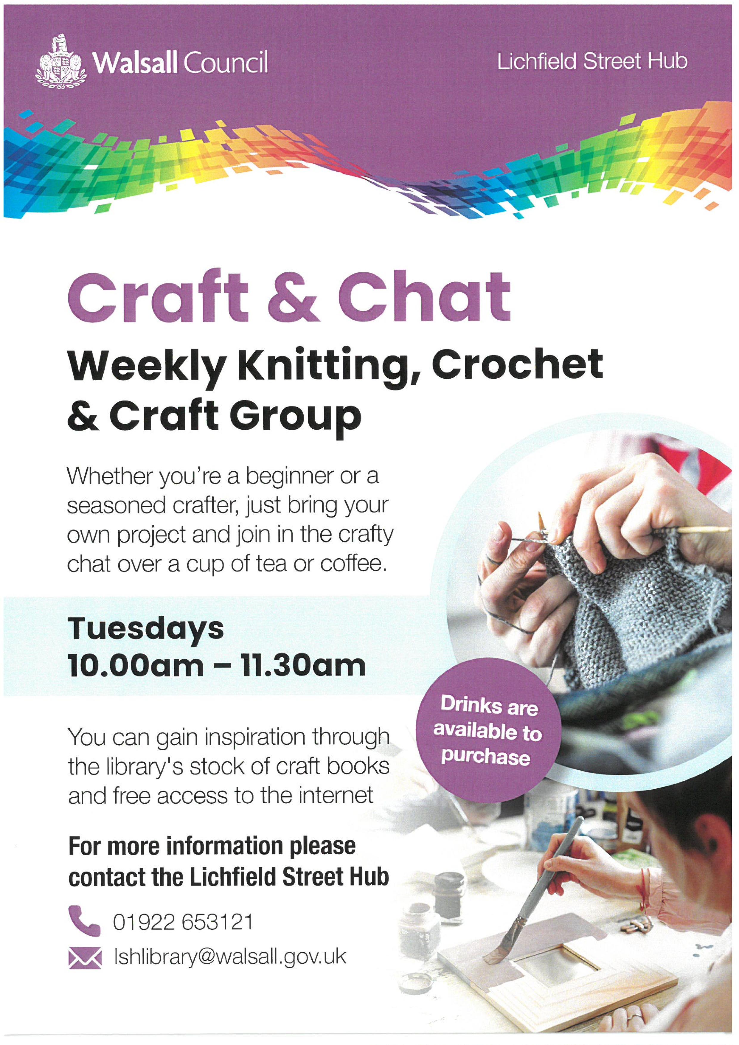 Flyer for the weekly craft and chat session