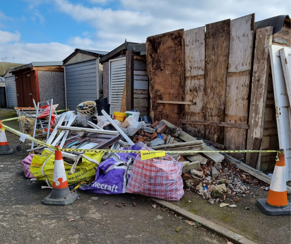 Fly tipped rubbish along Whitehall Road