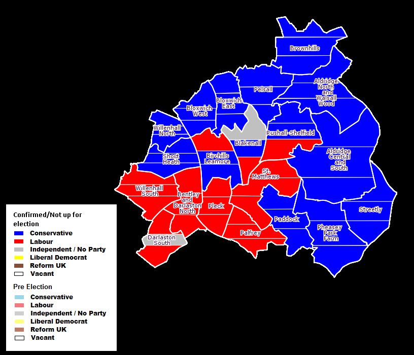 Map showing areas that voted for specific parties