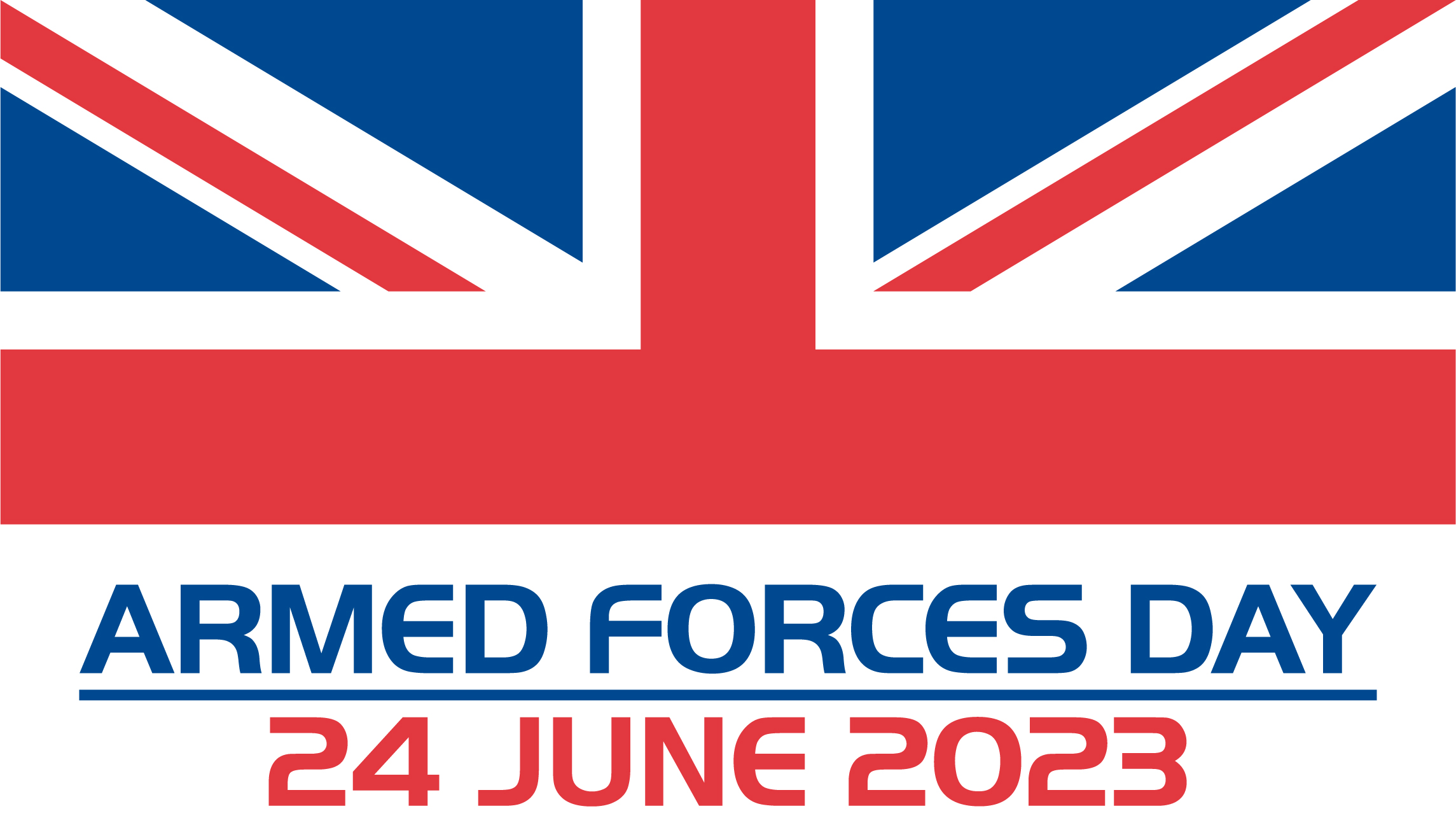 Image depicts Armed Forces Day 24 June 2023 with half of the Union Jack flag.