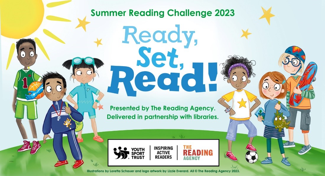 Summer Reading Challenge 2023 poster: Ready, Set, Read!