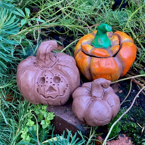 Pumpkins crafted from clay