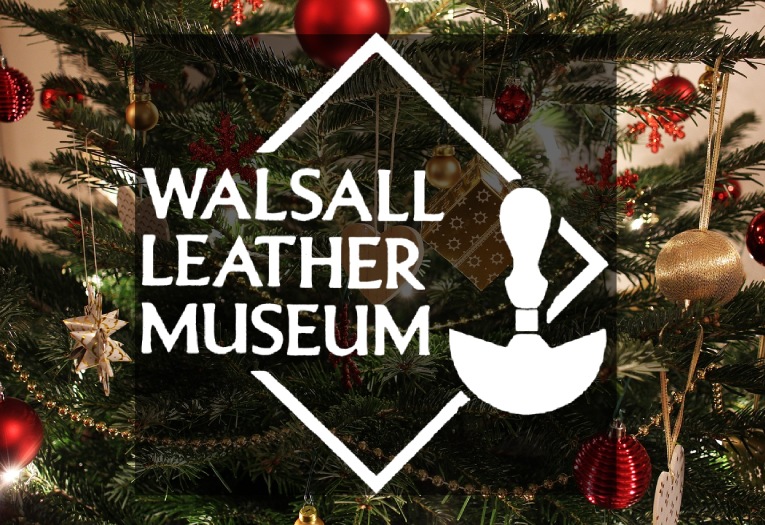 Walsall Leather Museum logo with Christmas tree background