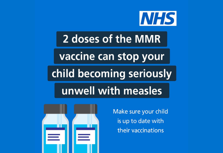 Image depicts 2 doses of the MMR vaccine can stop your child becoming seriously unwell with measles.
