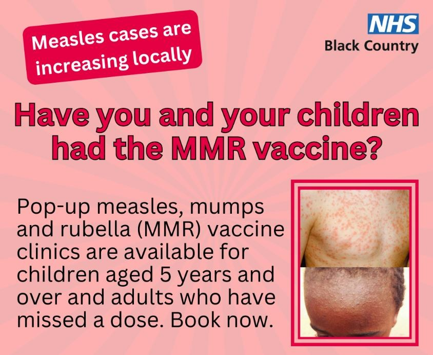 Image depicts Have you and your children had the MMR vaccine? Pop up MMR vaccine clinics are available for children aged five years and over and adults who have missed a dose.