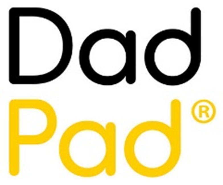 Image shows Dad Pad logo - Black text for 'Dad', yellow text for 'Pad'