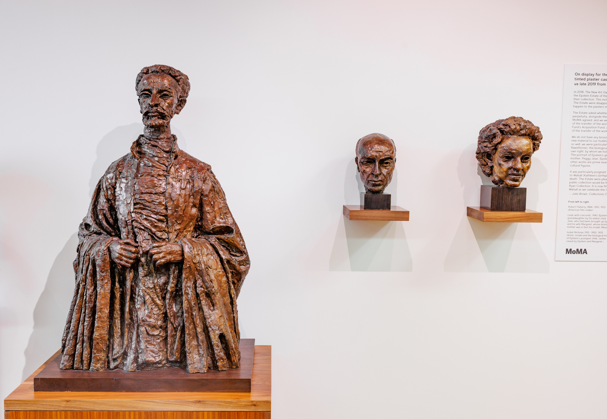 Three sculptures made from plaster. A statue of Haile Selassie and heads of Pandit Nehru and Rosalyn Tureck.