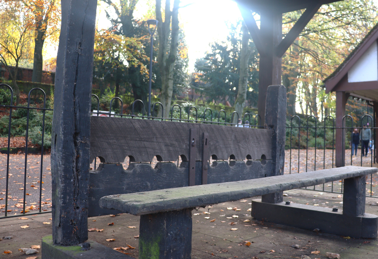 The old stocks at Walsall Arboretum.