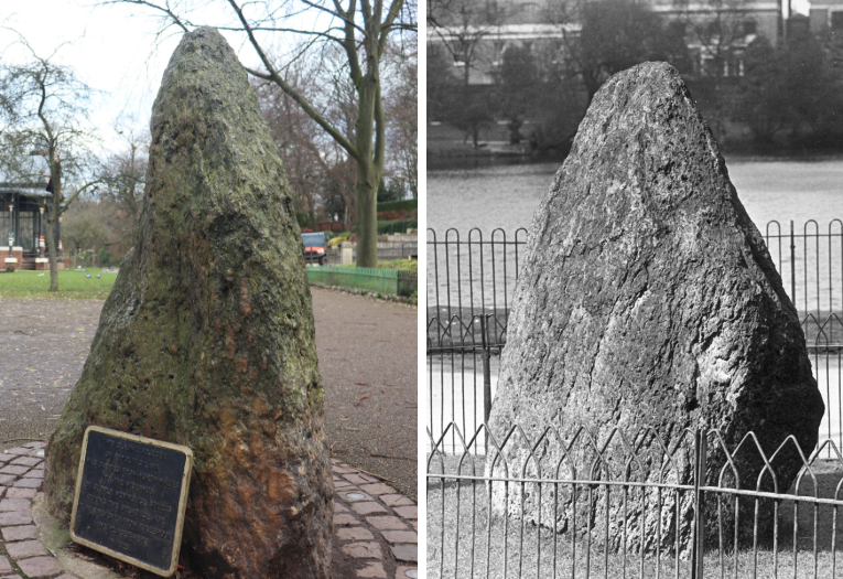 The glacial boulder at Walsall Arboretum. Photo courtesy of Walsall Archives.