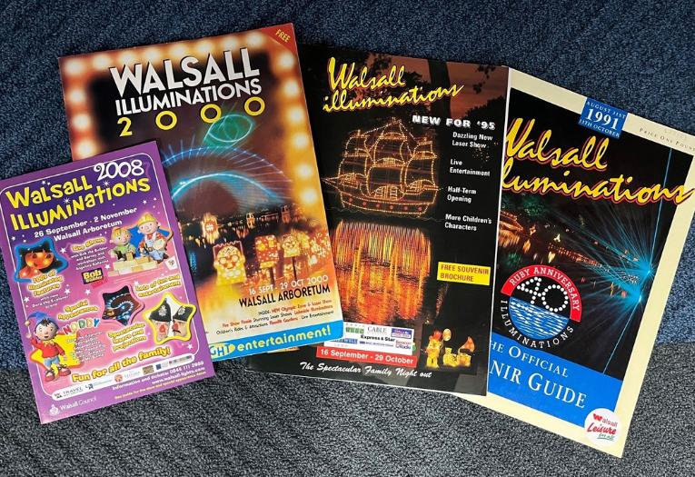 Various flyers from Walsall Illumination events. Photo courtesy of Walsall Archives
