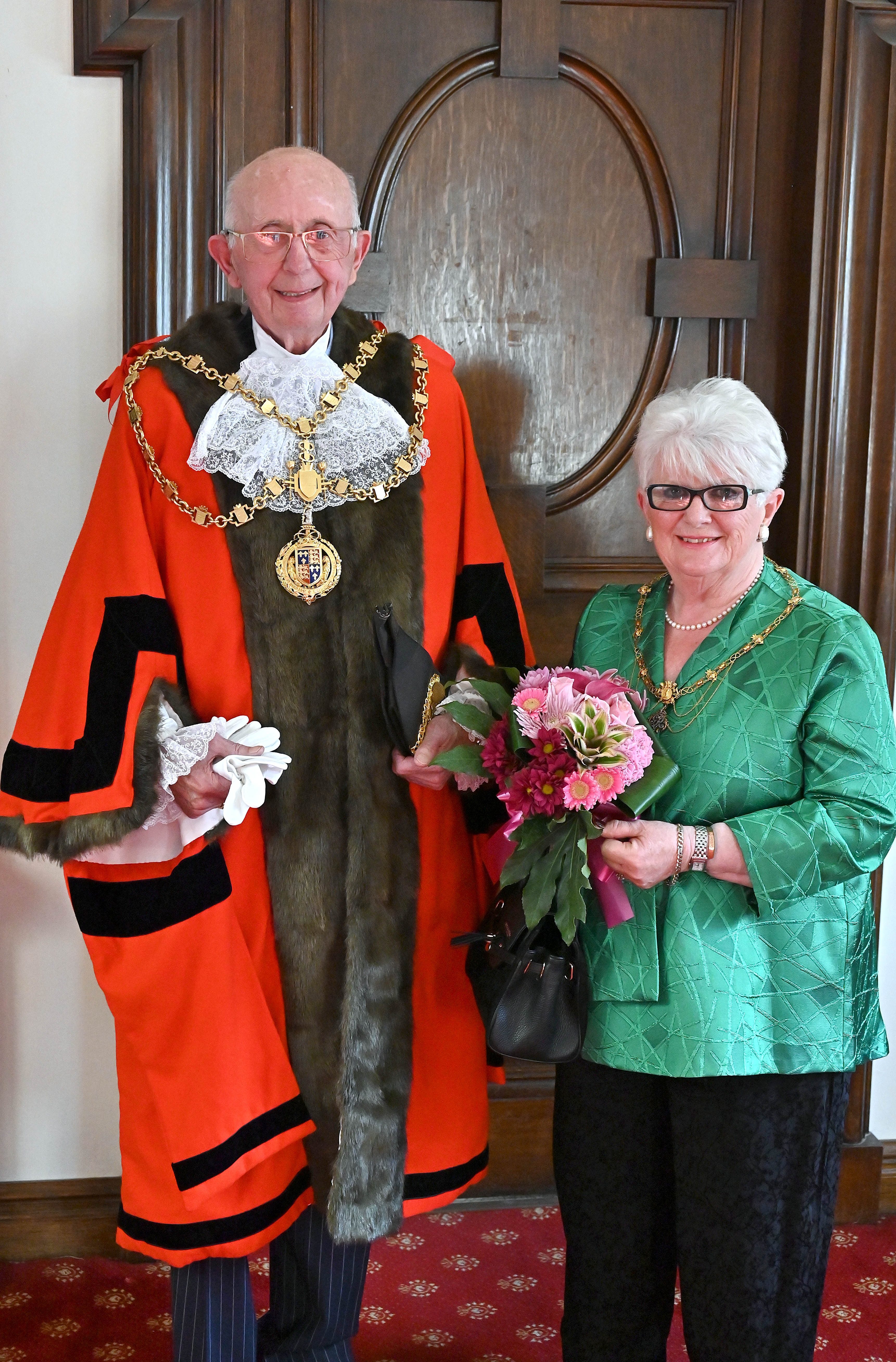 Mayor and Mayoress of Walsall, Anthony and Christina Harris, wearing mayoral chains of office