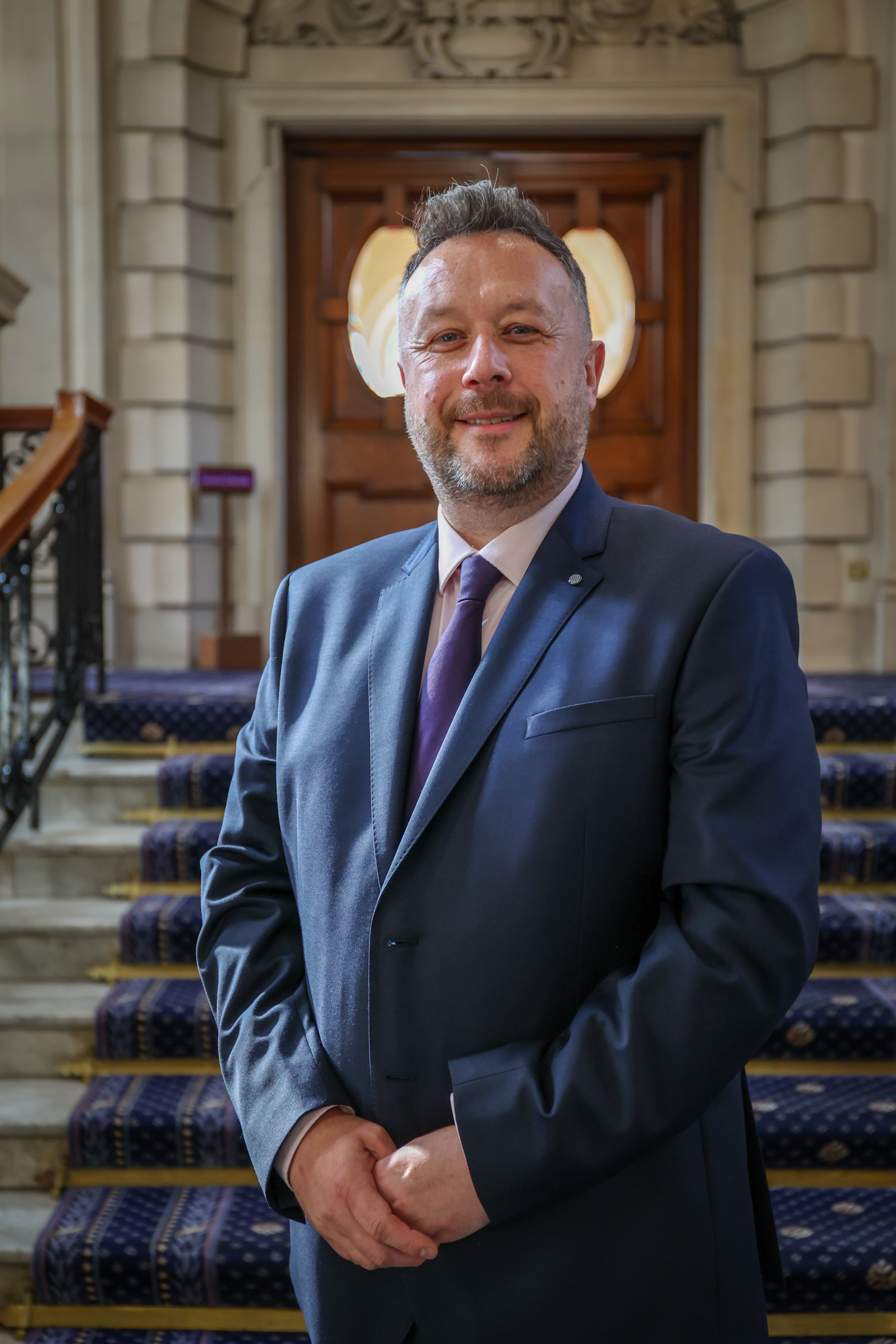 Cllr Perry - Leader of Walsall Council, outside the steps to the Council Chamber of the Council House