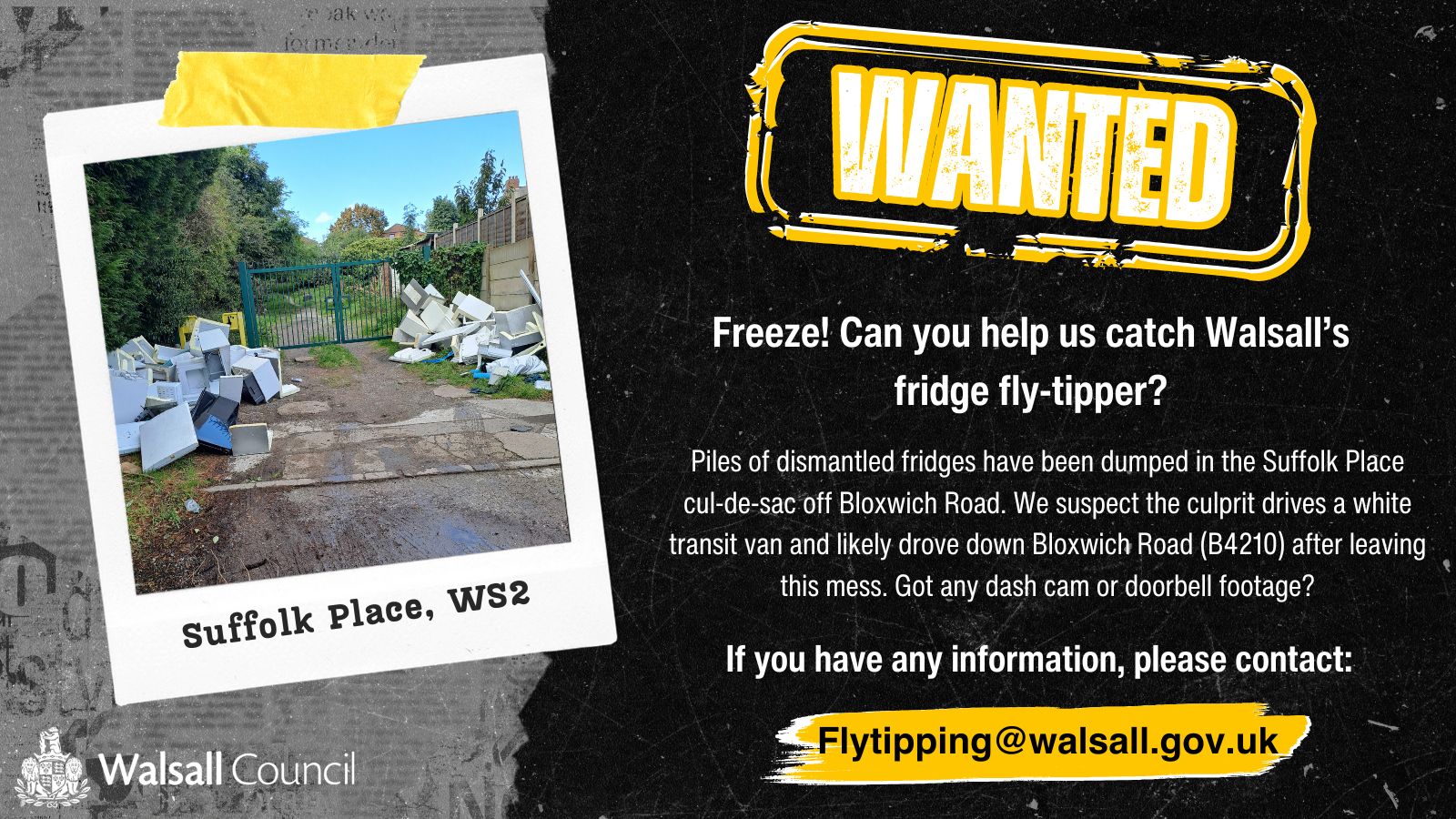 ‘WANTED’ poster, calling for information on the fly-tipping incidents