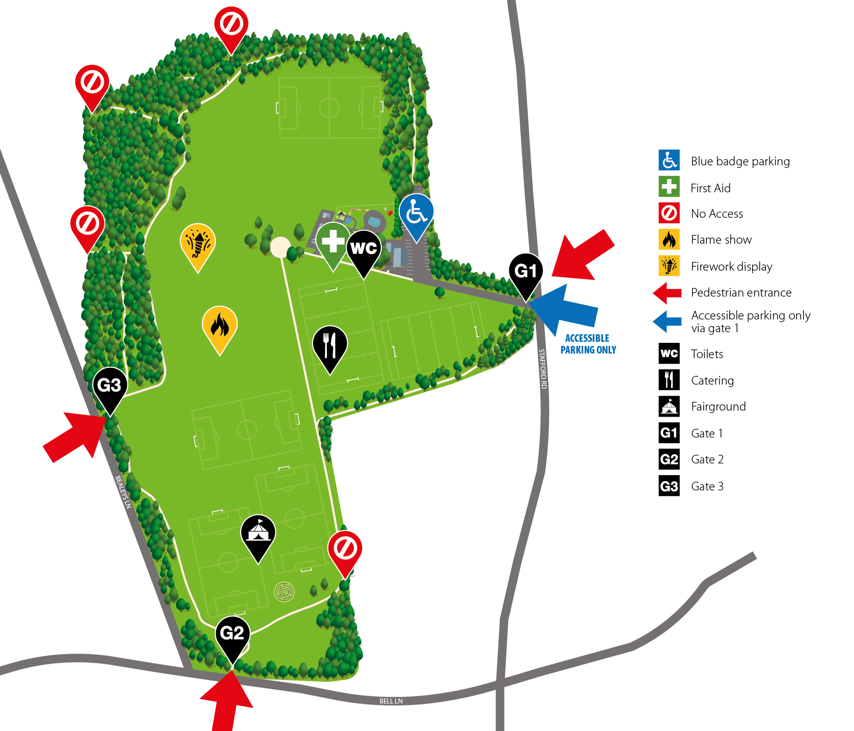 Firework Events Map 2024 (King George V Playing Fields)