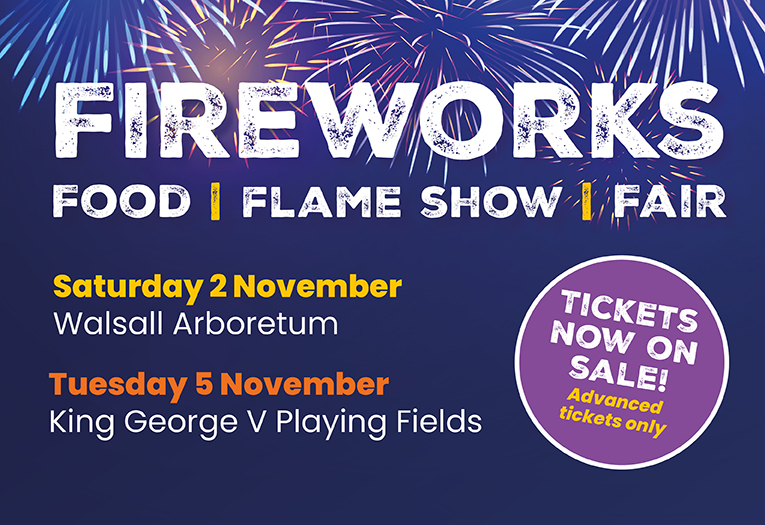 Flyer for the Fireworks events in Walsall