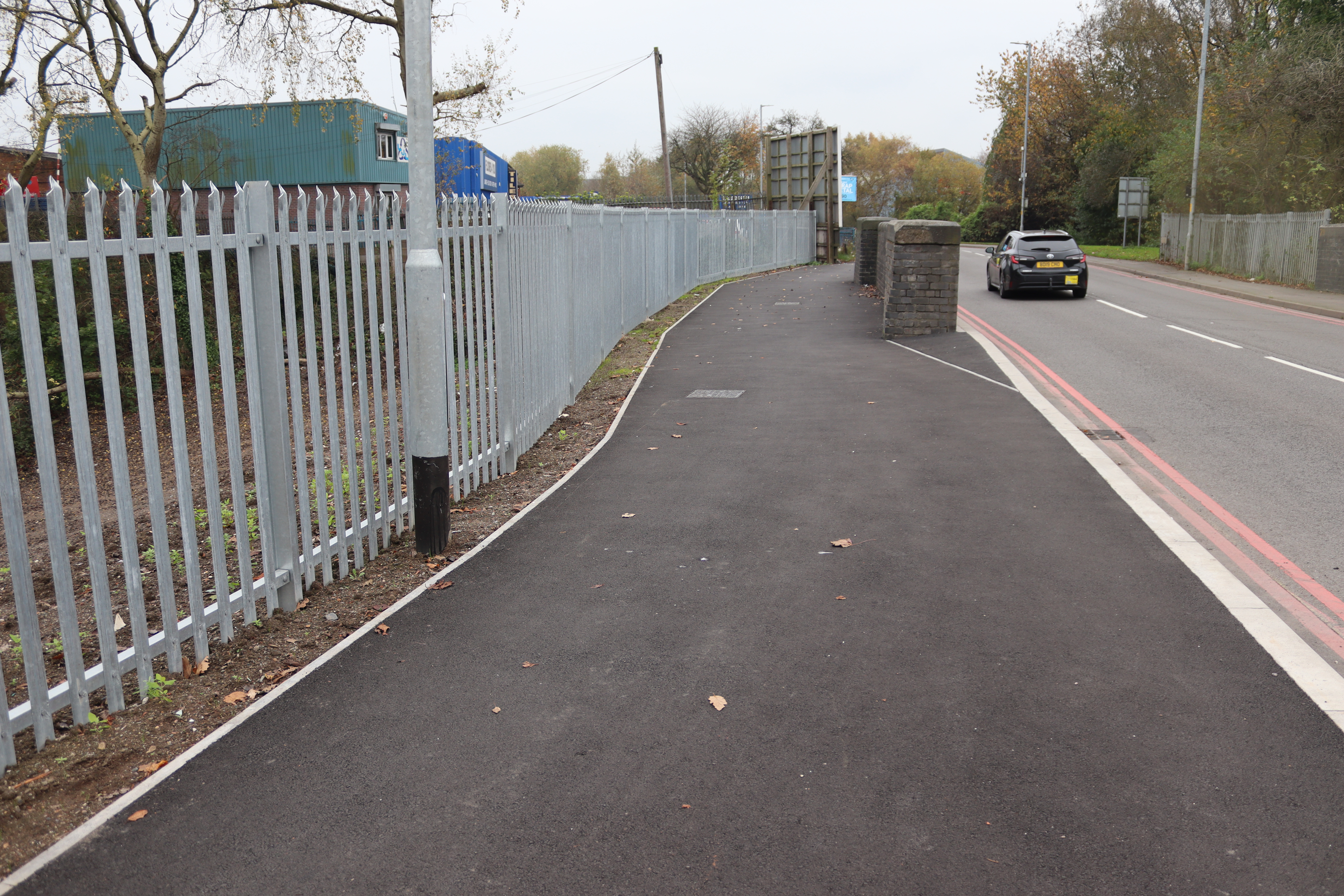 A new footpath alongside a busy road