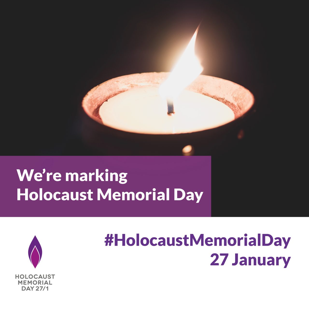 Lit Candle with graphic marking Holocaust Memorial Day, January 17 2025