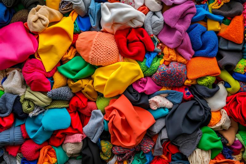 A bundle of brightly coloured warm fabrics