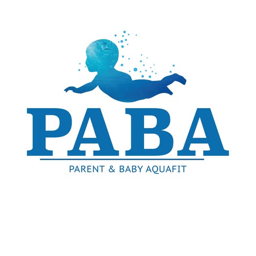 Logo with initials PABA with a blue image of a baby swimming above