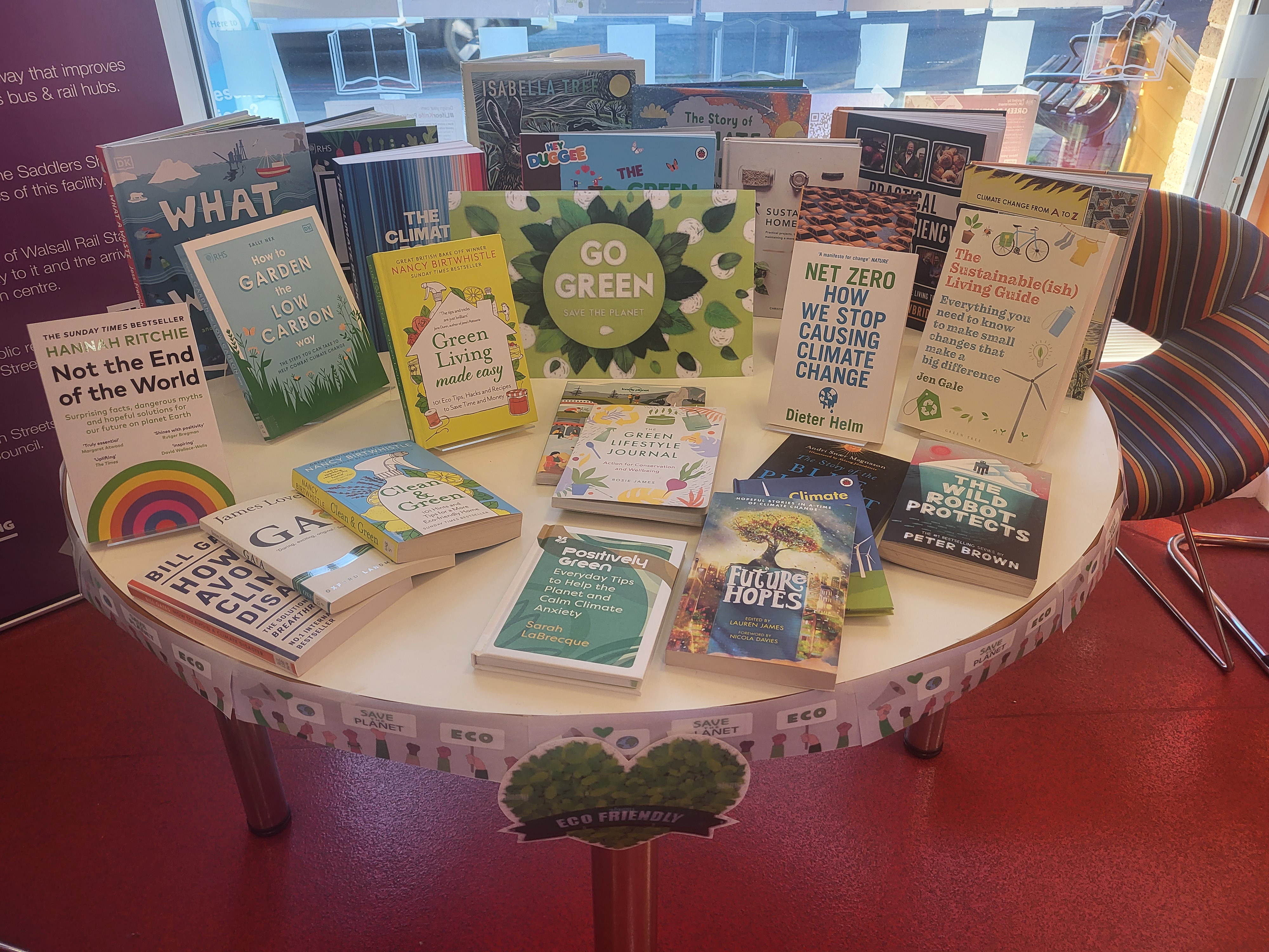 Decorated table with energy books on it