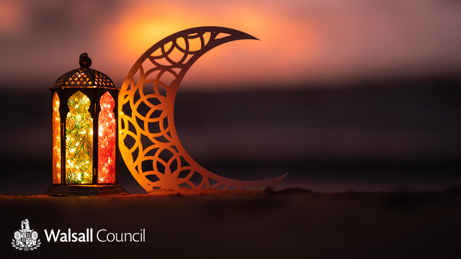 Ramadan lantern and crescent moon decor