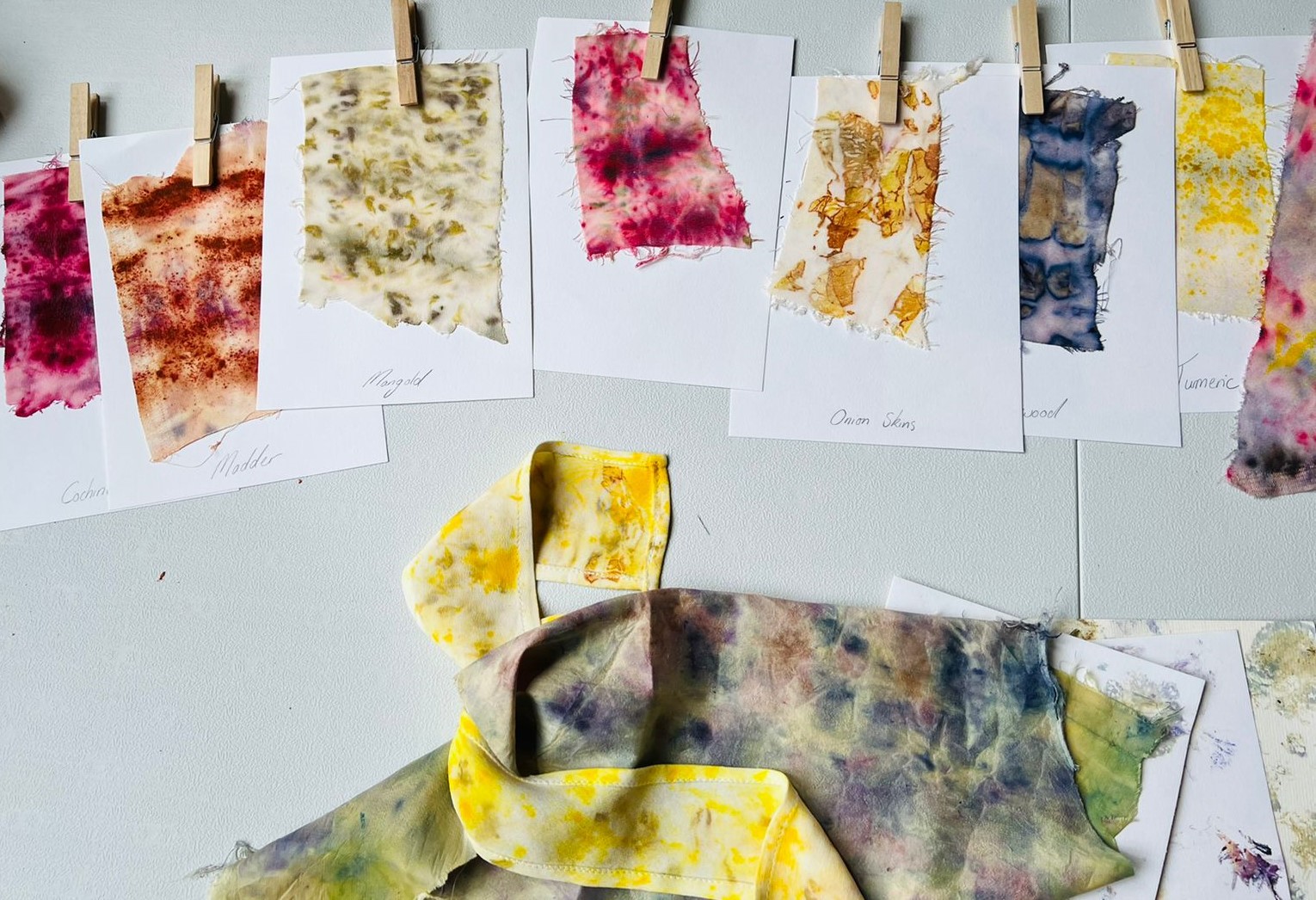 Swatches of dyed fabric