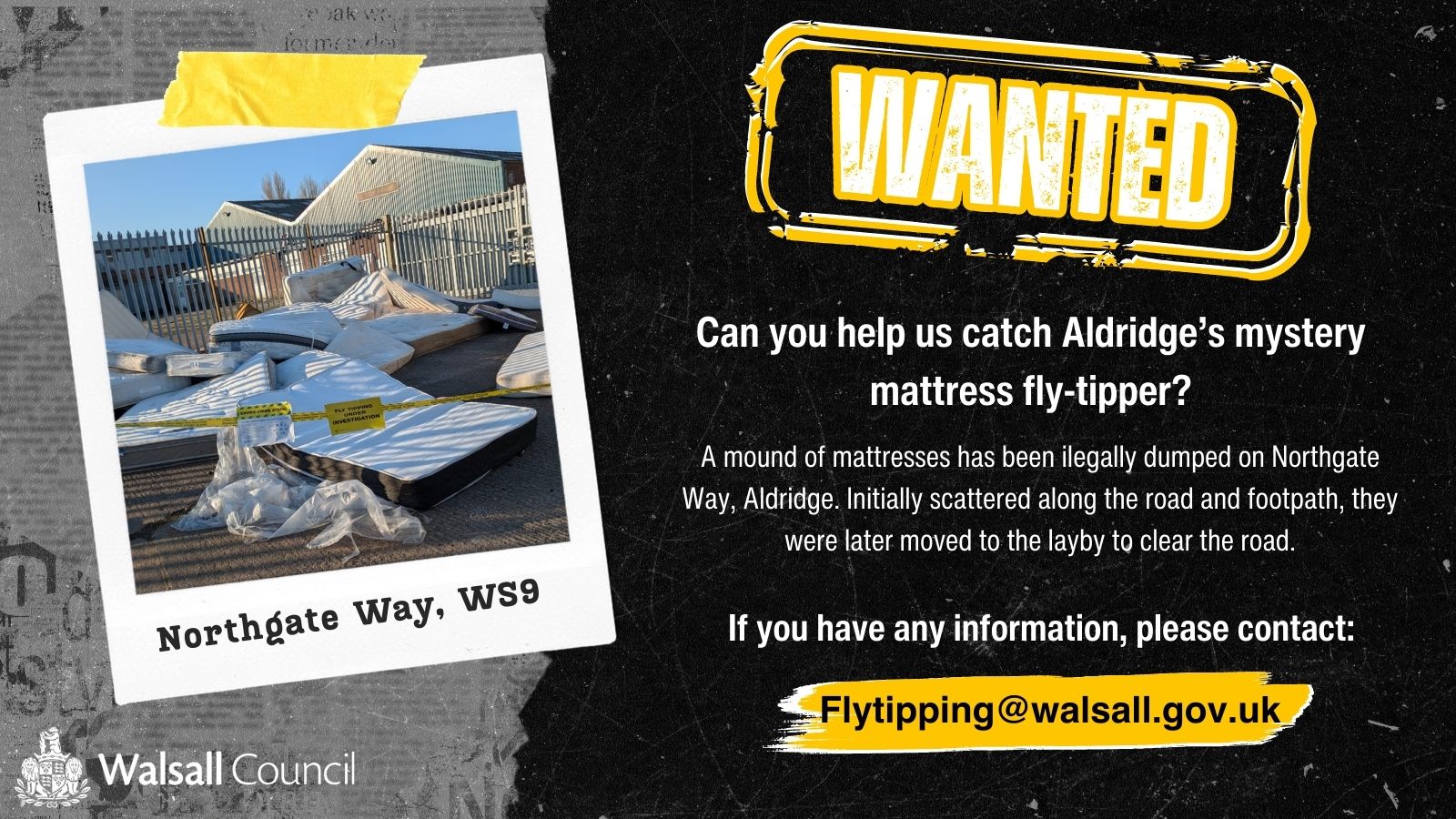 ‘WANTED’ poster, calling for information on the fly-tipping incidents