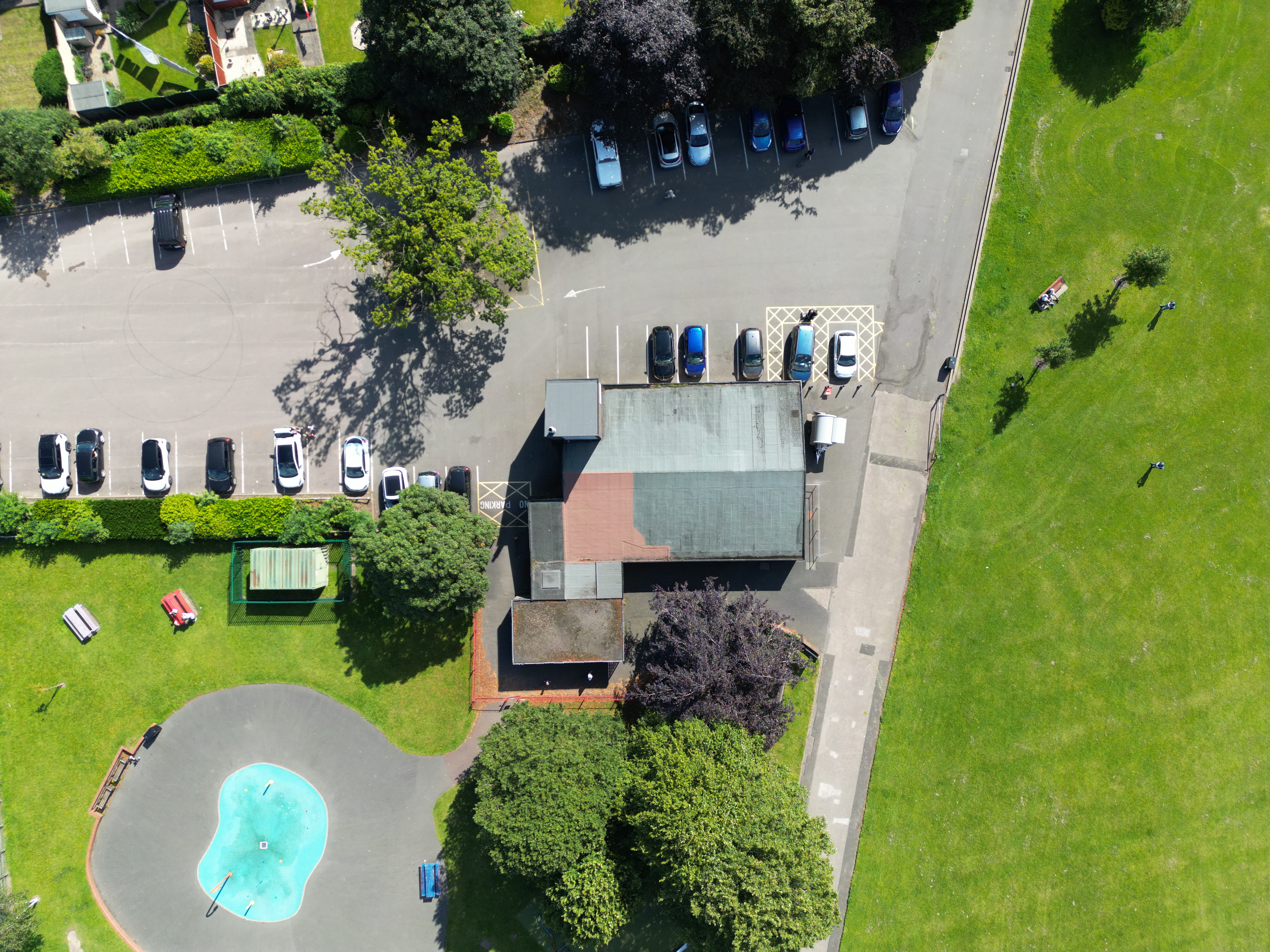 aerial view of a park and play area
