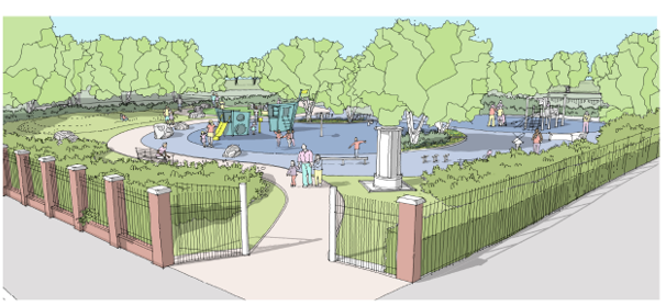 CGI drawing of a play area in a park