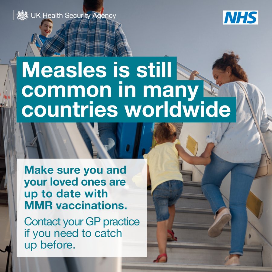 Image reads measles is still common in many countries worldwide. Make sure you and your loved ones are up to date with MMR vaccinations.