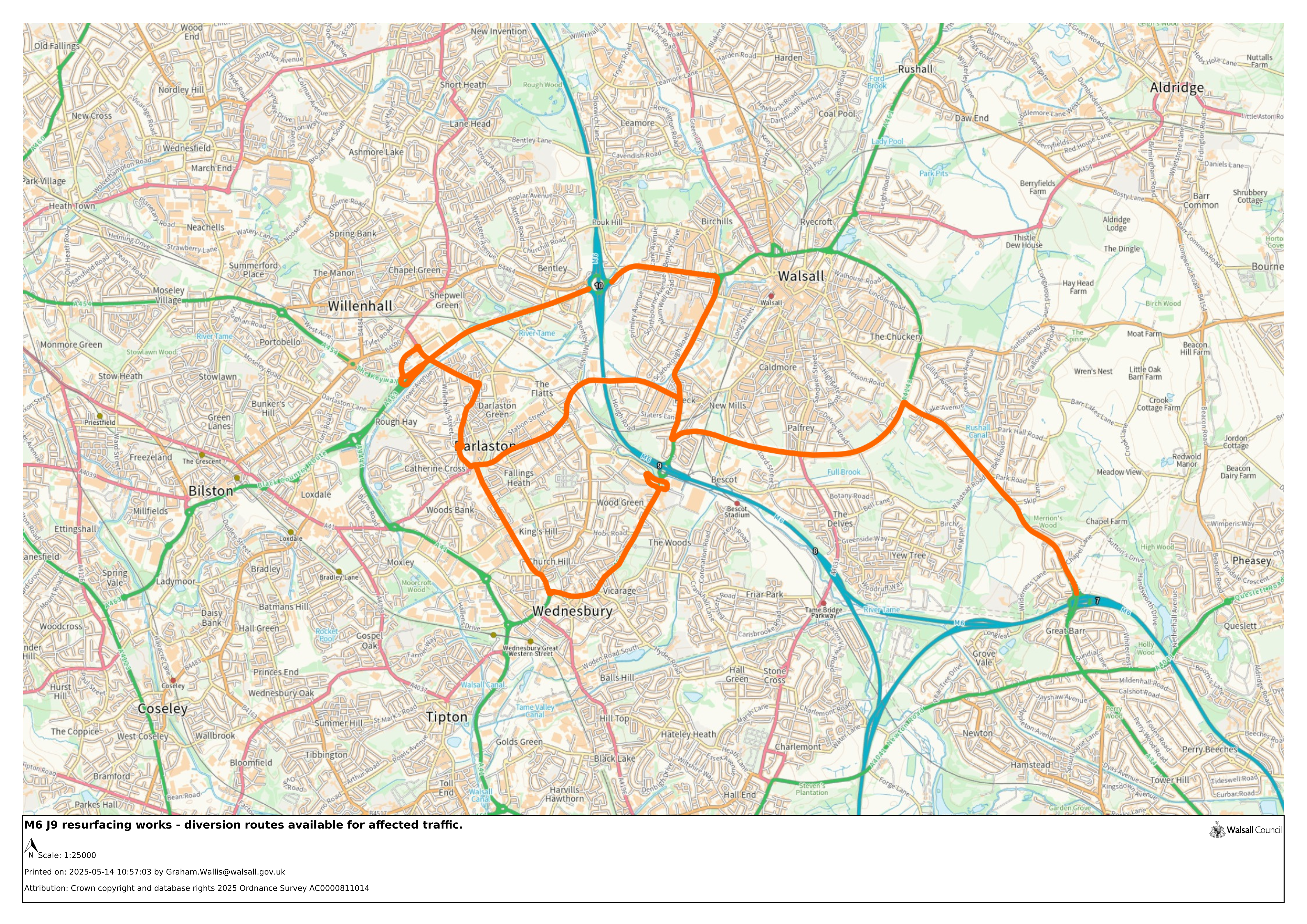 M6 J9 resurfacing works - diversion routes available for affected traffic.