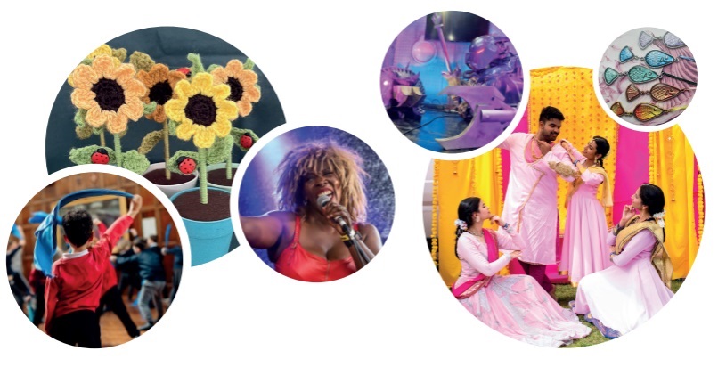 A selection of things to see at Walsall MakerFest - robots, crafts, singers, dancers