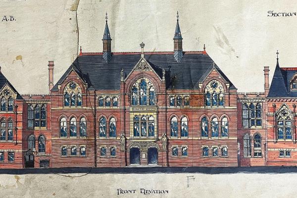 Front elevation drawing of the Science and Art Institute in Walsall