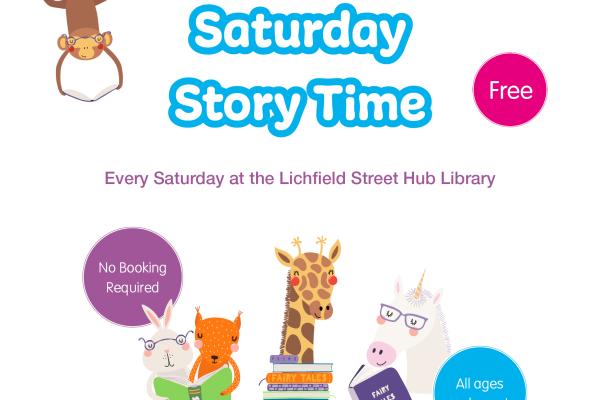 Flyer for the Saturday storytime group