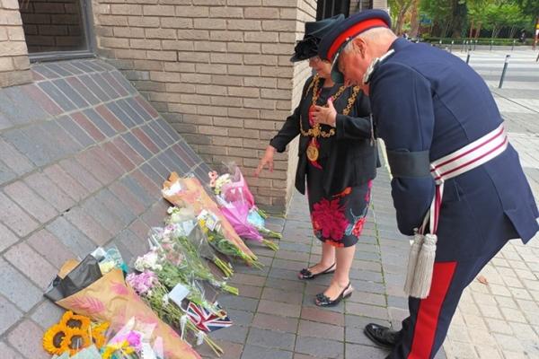 Mayor of Walsall with floral tributes