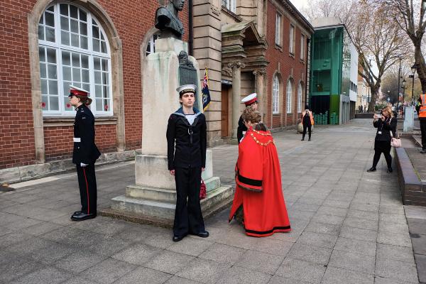 The Mayor of Walsall laying a wreath at the Carless memorial