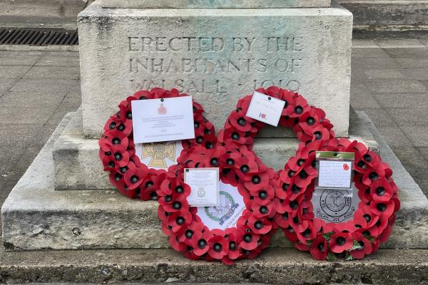 Poppy wreaths at the Carless memorial