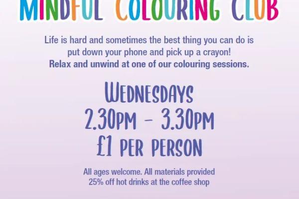 Flyer for the mindful colouring club