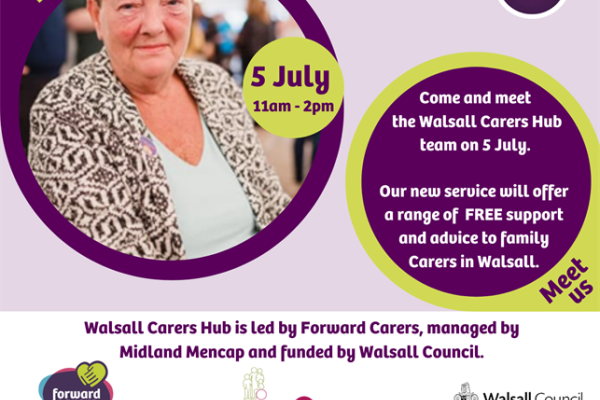 Image advertising the launch of a Carers Hub service in Walsall.
